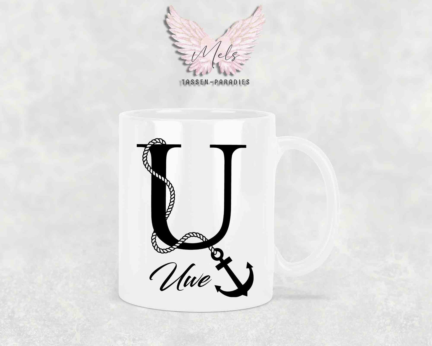 Anker-Alphabet mit Name - Personalisierte Keramik-Tasse Weiß