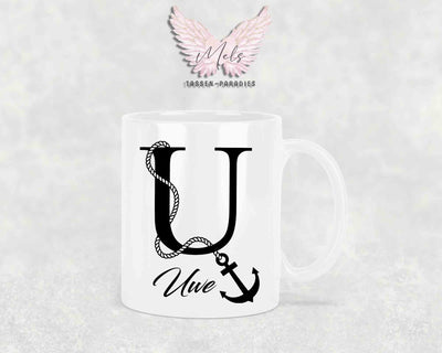 Anker-Alphabet mit Name - Personalisierte Keramik-Tasse Weiß