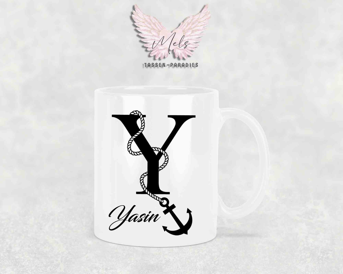 Anker-Alphabet mit Name - Personalisierte Keramik-Tasse Weiß