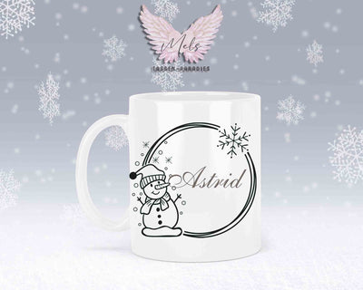 Schneemann Black-Alphabet mit Name - Personalisierte Keramik-Tasse Weiß