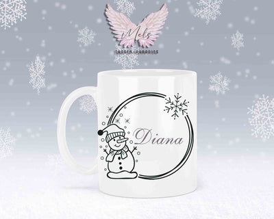 Schneemann Black-Alphabet mit Name - Personalisierte Keramik-Tasse Weiß
