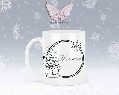 Schneemann Black-Alphabet mit Name - Personalisierte Keramik-Tasse Weiß