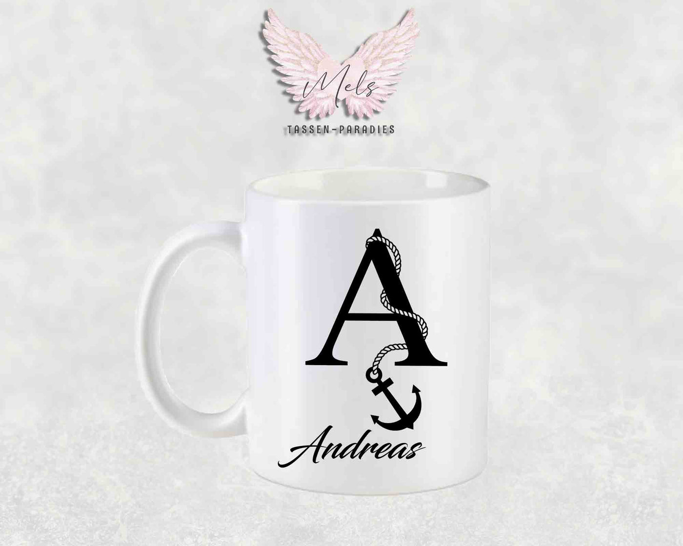 Anker-Alphabet mit Name - Personalisierte Keramik-Tasse Weiß matt