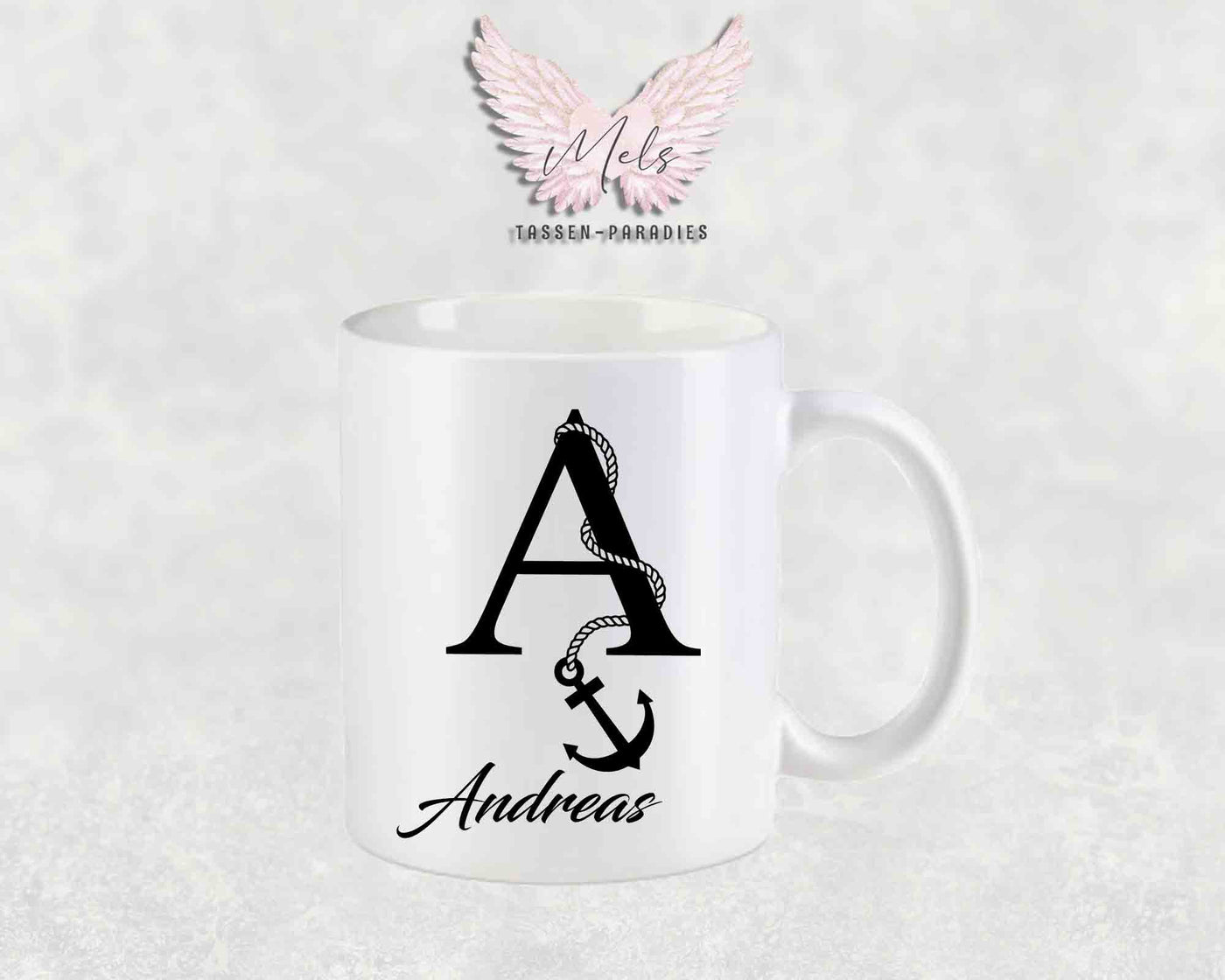 Anker-Alphabet mit Name - Personalisierte Keramik-Tasse Weiß matt