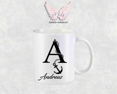 Anker-Alphabet mit Name - Personalisierte Keramik-Tasse Weiß matt