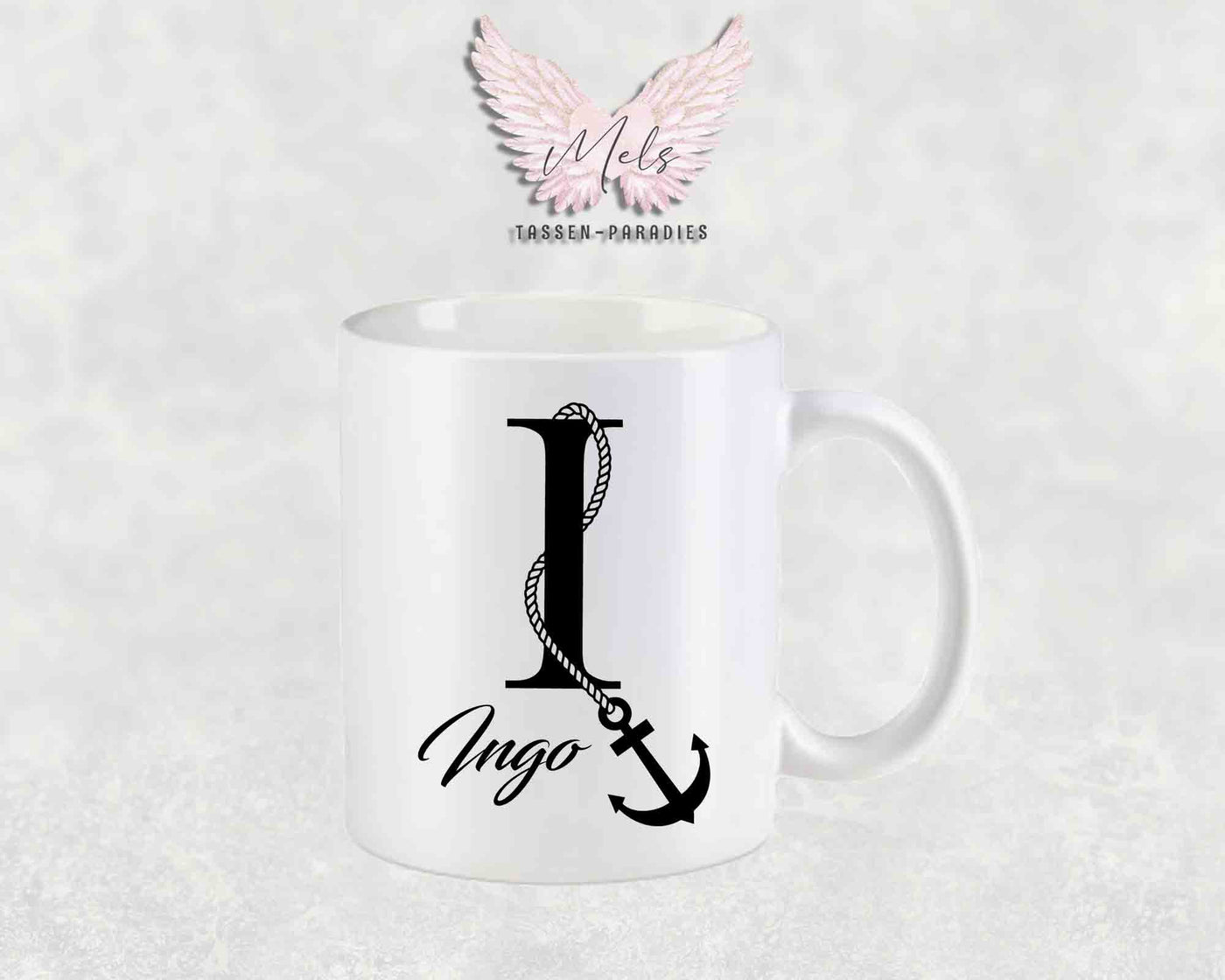 Anker-Alphabet mit Name - Personalisierte Keramik-Tasse Weiß matt
