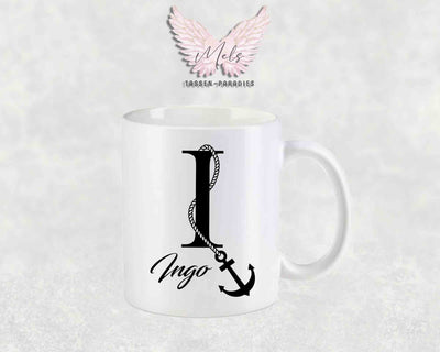 Anker-Alphabet mit Name - Personalisierte Keramik-Tasse Weiß matt