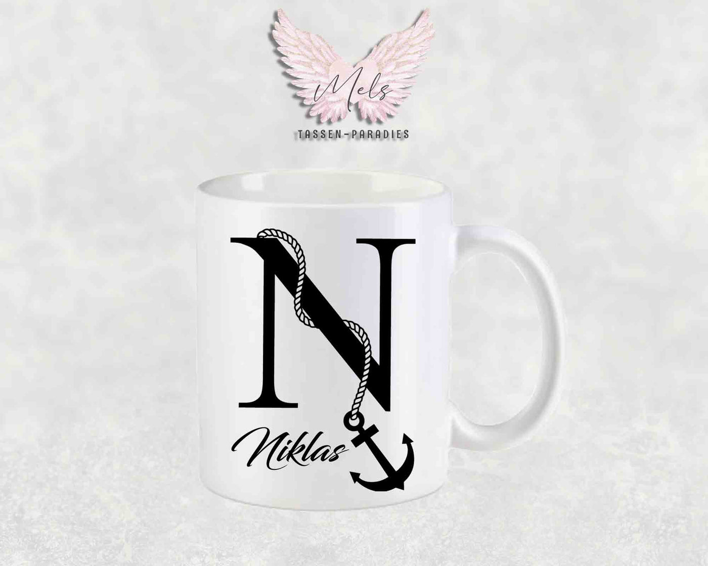 Anker-Alphabet mit Name - Personalisierte Keramik-Tasse Weiß matt