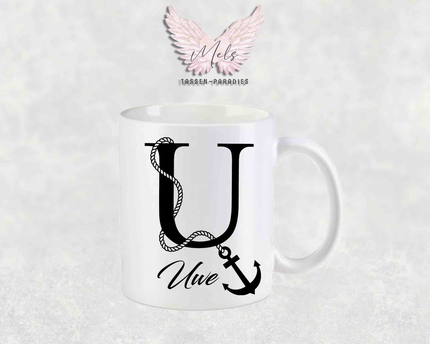 Anker-Alphabet mit Name - Personalisierte Keramik-Tasse Weiß matt