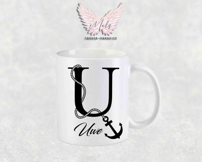 Anker-Alphabet mit Name - Personalisierte Keramik-Tasse Weiß matt