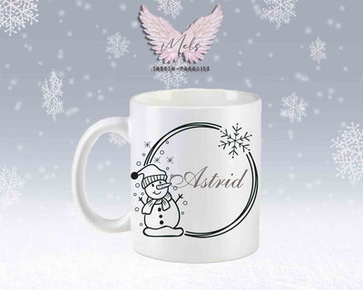 Schneemann Black-Alphabet mit Name - Personalisierte Keramik-Tasse Weiß-Matt