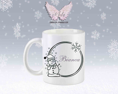 Schneemann Black-Alphabet mit Name - Personalisierte Keramik-Tasse Weiß-Matt