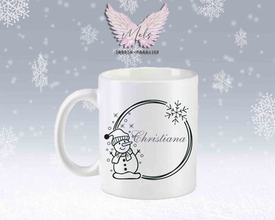 Schneemann Black-Alphabet mit Name - Personalisierte Keramik-Tasse Weiß-Matt