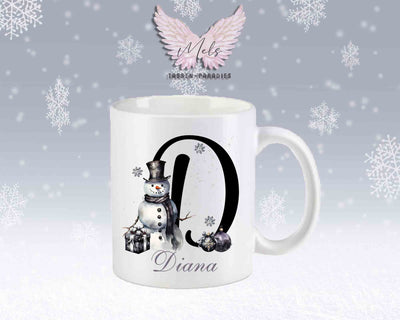 Schneemann Black-Alphabet mit Name - Personalisierte Keramik-Tasse Weiß-Matt