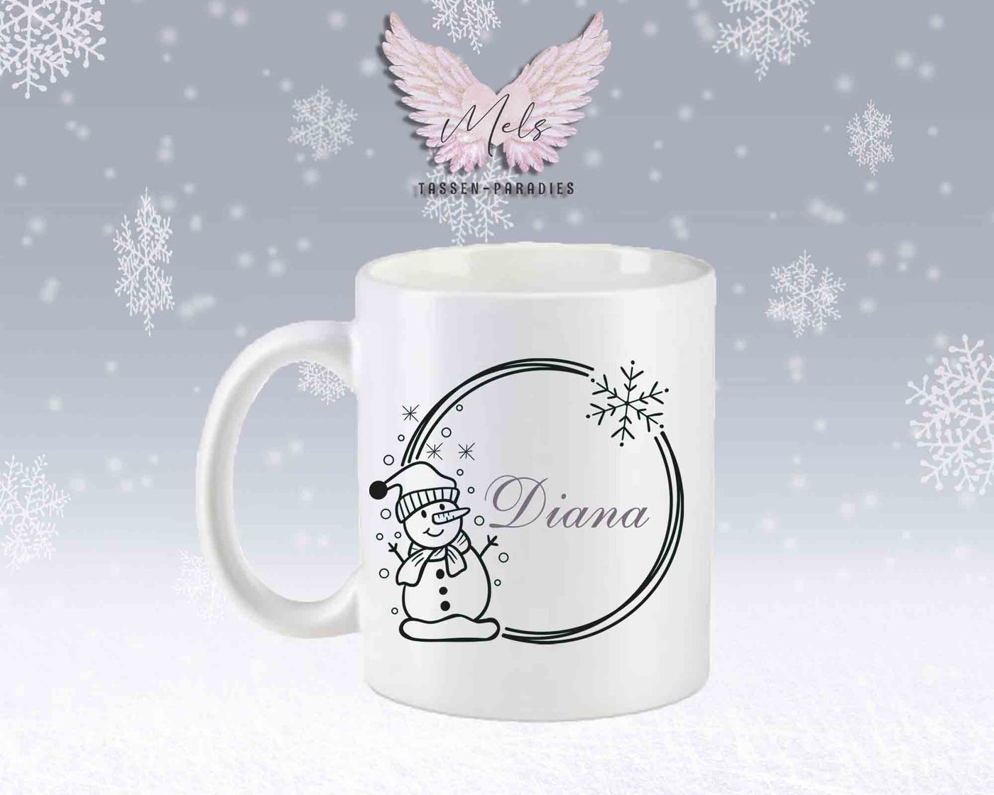 Schneemann Black-Alphabet mit Name - Personalisierte Keramik-Tasse Weiß-Matt