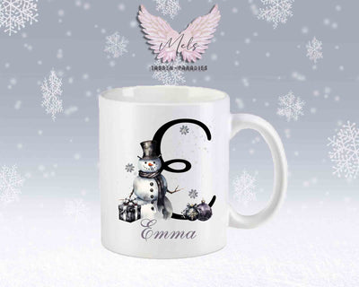 Schneemann Black-Alphabet mit Name - Personalisierte Keramik-Tasse Weiß-Matt
