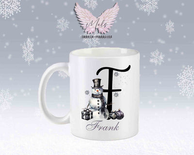 Schneemann Black-Alphabet mit Name - Personalisierte Keramik-Tasse Weiß-Matt