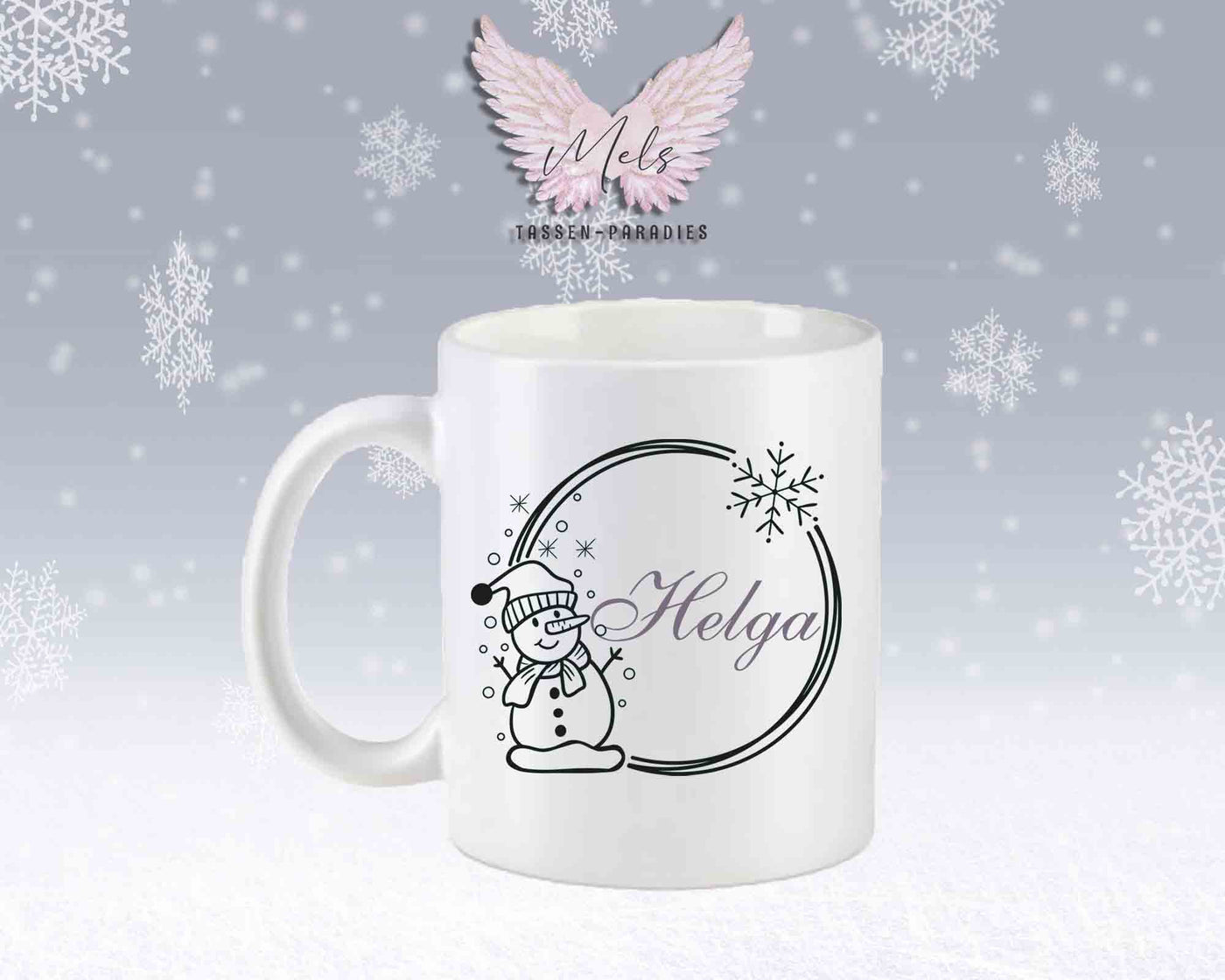 Schneemann Black-Alphabet mit Name - Personalisierte Keramik-Tasse Weiß-Matt