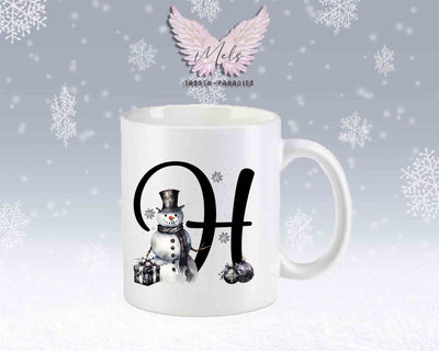 Schneemann Black-Alphabet mit Name - Personalisierte Keramik-Tasse Weiß-Matt