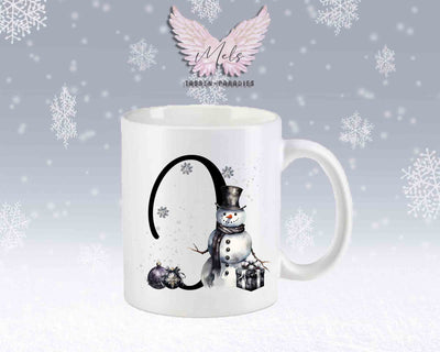 Schneemann Black-Alphabet mit Name - Personalisierte Keramik-Tasse Weiß-Matt