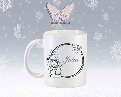 Schneemann Black-Alphabet mit Name - Personalisierte Keramik-Tasse Weiß-Matt