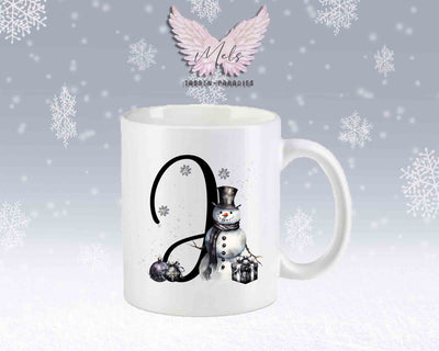 Schneemann Black-Alphabet mit Name - Personalisierte Keramik-Tasse Weiß-Matt