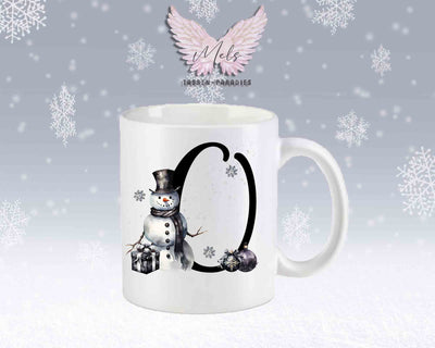 Schneemann Black-Alphabet mit Name - Personalisierte Keramik-Tasse Weiß-Matt