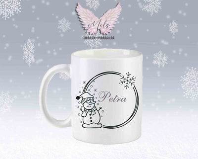 Schneemann Black-Alphabet mit Name - Personalisierte Keramik-Tasse Weiß-Matt