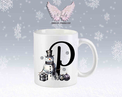 Schneemann Black-Alphabet mit Name - Personalisierte Keramik-Tasse Weiß-Matt