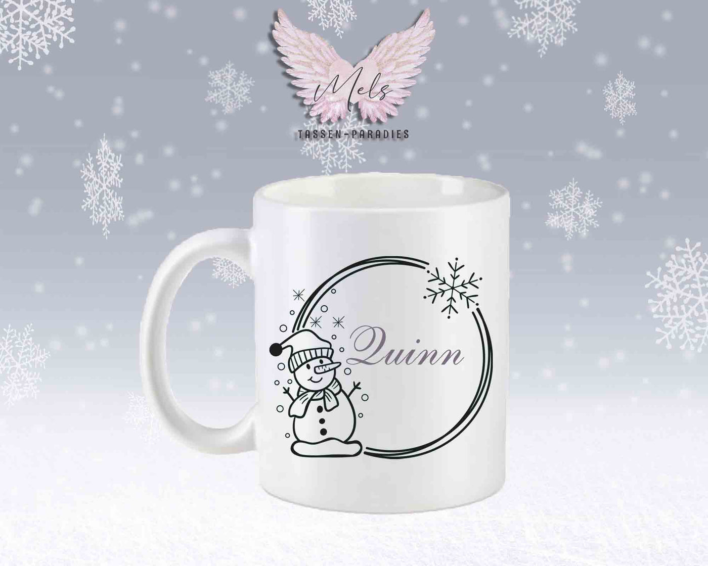Schneemann Black-Alphabet mit Name - Personalisierte Keramik-Tasse Weiß-Matt
