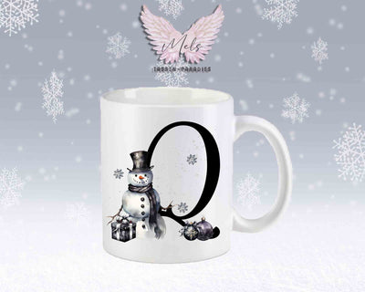 Schneemann Black-Alphabet mit Name - Personalisierte Keramik-Tasse Weiß-Matt