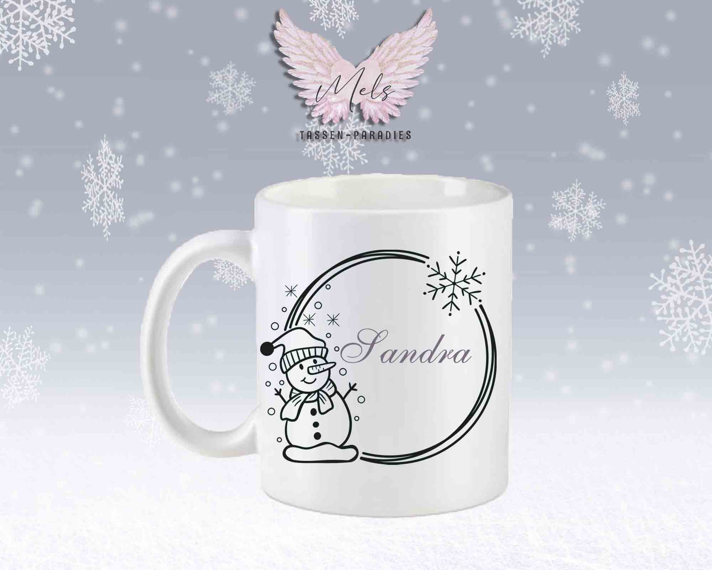 Schneemann Black-Alphabet mit Name - Personalisierte Keramik-Tasse Weiß-Matt
