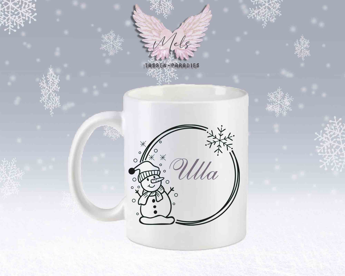 Schneemann Black-Alphabet mit Name - Personalisierte Keramik-Tasse Weiß-Matt