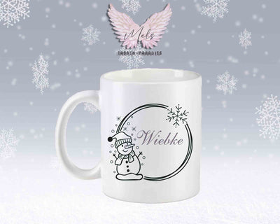 Schneemann Black-Alphabet mit Name - Personalisierte Keramik-Tasse Weiß-Matt