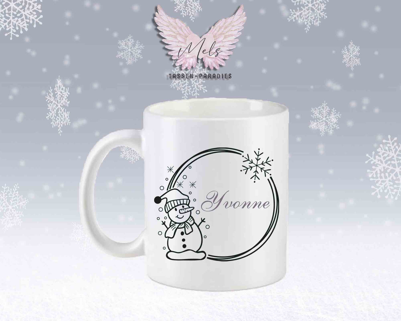 Schneemann Black-Alphabet mit Name - Personalisierte Keramik-Tasse Weiß-Matt