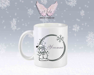 Schneemann Black-Alphabet mit Name - Personalisierte Keramik-Tasse Weiß-Matt