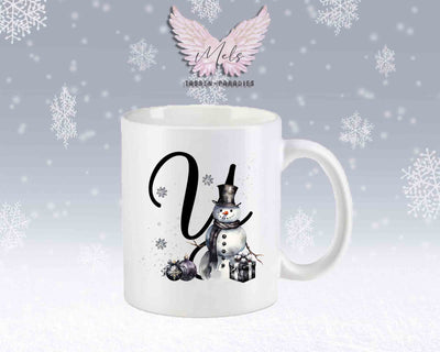 Schneemann Black-Alphabet mit Name - Personalisierte Keramik-Tasse Weiß-Matt