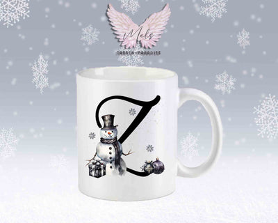 Schneemann Black-Alphabet mit Name - Personalisierte Keramik-Tasse Weiß-Matt