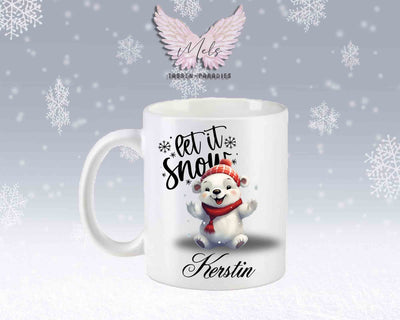 Schneemann-Tasse Let's Snow – mit oder ohne Wunschname