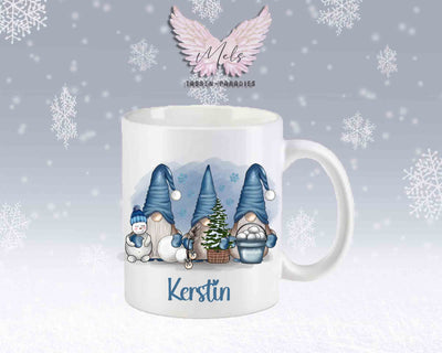 Tasse mit süßen Wichtel in Blau mit oder ohne Wunschname