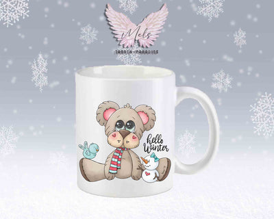 Tasse mit süßen Teddy Hello Winter– mit oder ohne Wunschname