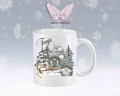 Tasse mit Wichtel und Schlitten – mit oder ohne Wunschname