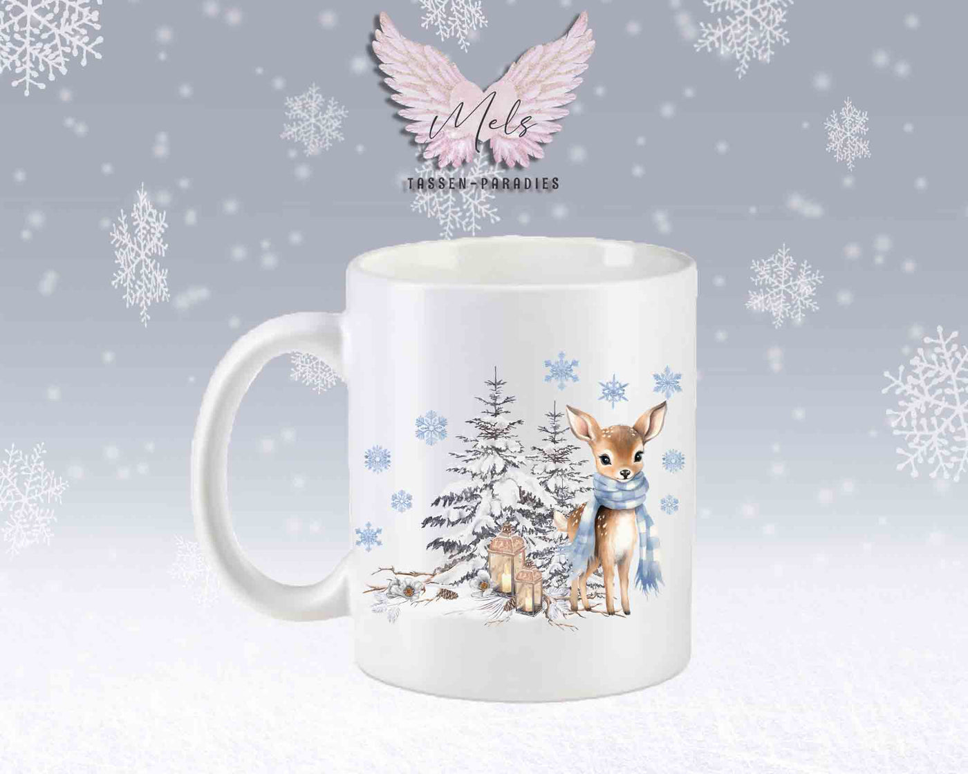 Tasse mit Winter motiv blau – mit oder ohne Wunschname