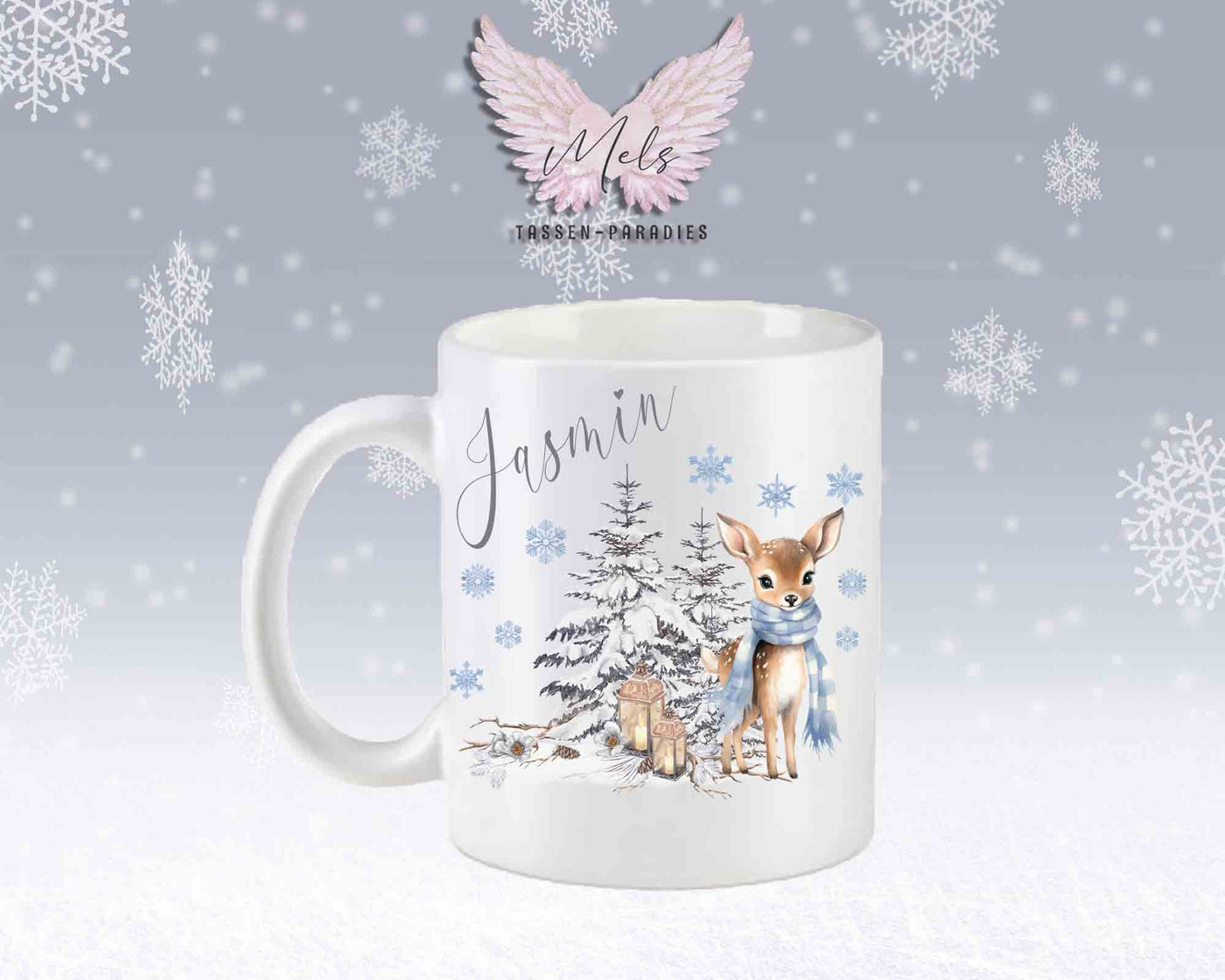 Tasse mit Winter motiv blau – mit oder ohne Wunschname