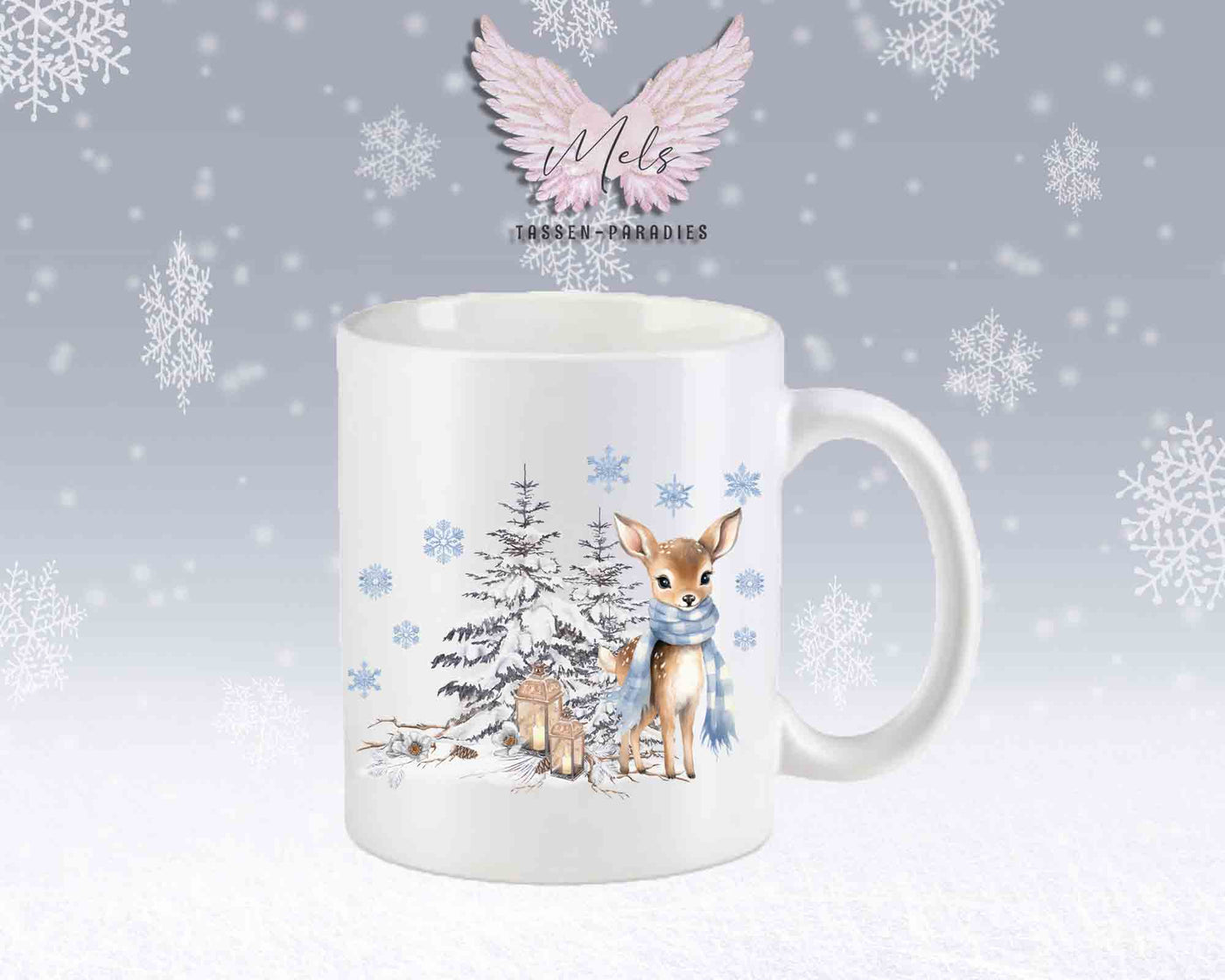 Tasse mit Winter motiv blau – mit oder ohne Wunschname