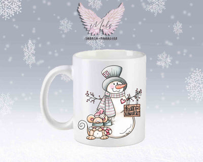 Tasse mit Schneemann und süßer Maus – mit oder ohne Wunschname