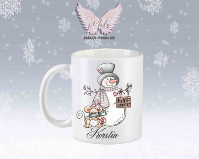 Tasse mit Schneemann und süßer Maus – mit oder ohne Wunschname