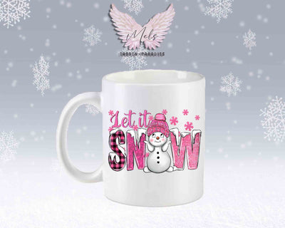 Tasse mit süßen Schneemann Lets Snow Rosa– mit oder ohne Wunschname