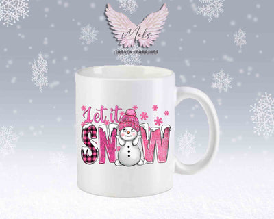 Tasse mit süßen Schneemann Lets Snow Rosa– mit oder ohne Wunschname