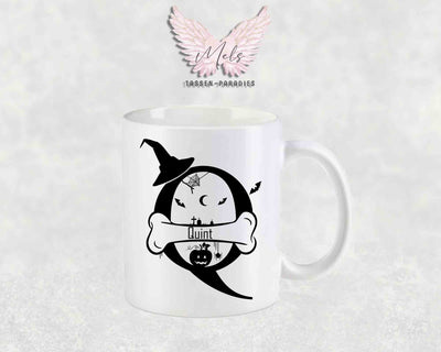 Halloween-Alphabet mit Name - Personalisierte Keramik-Tasse Weiß-Matt